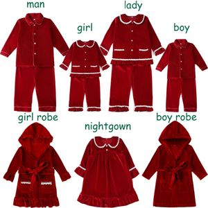 Conjuntos de ropa 2023 Pijamas de Navidad para bebés de invierno Conjuntos de pijamas familiares para mujeres Niñas Niño Hombres Rojo Azul marino Terciopelo Salón Ropa 231214
