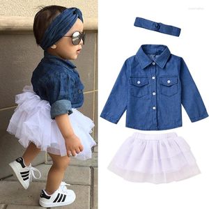 Ensembles de vêtements 2023 mode été bébé filles vêtements ensemble Denim petit haut Tutu jupes bandeau 3 pièces tenues printemps enfants 0-5T