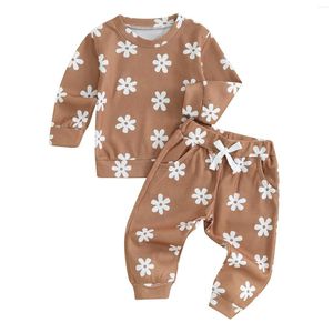 Ensembles de vêtements 2024 0-3y Girls Toddler Girls Set à manches longues Imprimé de fleur Sweet-shirt de cou rond DrawString Harem Pants Spring Tracksuit 2pcs