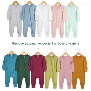 Conjuntos de ropa 2024 Bebé Camiseta de manga larga Mameluco Cuello redondo Color puro Niño Top Ropa y pantalones cortos Verde Azul Niñas Pijamas de bambú