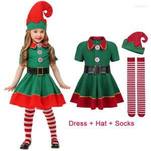 Ensembles de vêtements 2024 Green Elf Girls Christmas Costume Festival Santa Clause pour année