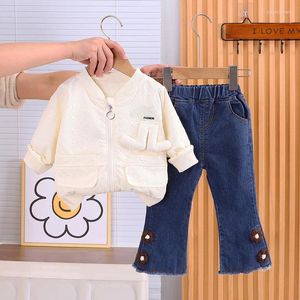 Ensembles de vêtements 2024 Spring Baby Girl Vêtements 1 à 5 ans Style coréen Lapins Vestes à manches longues et jeans 2pcs Girls Boutique