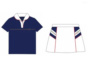 Ensembles de vêtements 2024 Été Rouge et Vert Sangle Petit Col Rond Bleu Marine Filles Coton Polo Chemise Jupe Blanche