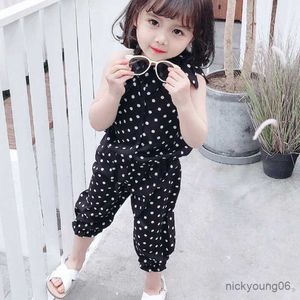 Ensembles de vêtements 2pcs Baby Girls Clothing Ensembles sans manches à Polka Dot Kids Girls Clothes Mariffon Shirts + Pantalons Pantalons