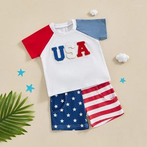 Conjuntos de ropa Conjunto de ropa para bebé del 4 de julio, camisetas para niños pequeños, pantalones cortos con estrellas y rayas, conjunto de ropa rojo, blanco y azul