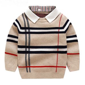 Juegos de ropa Autumn Warm Wool Boys Sweater Niños a cuadros Knitwear Boys Algodón de algodón suéter 2-7y niños de moda