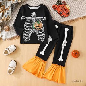 Juegos de ropa Baby 2-7y Kids Girls Relling Sets Skeleton Camisetas de manga larga Camisetas de manga larga Caderas R230816