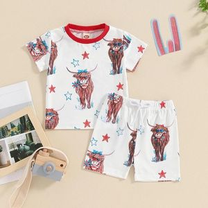 Ensembles de vêtements Baby Boys Shorts Set Cow Imprimé T-shirt à manche à manches courtes à manches courtes avec taille d'été élastique