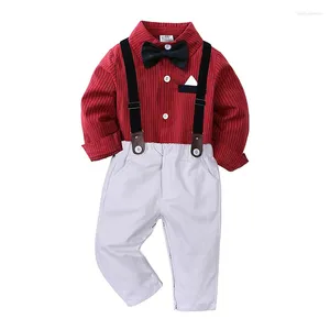 Vêtements Ensemble bébé gentleman formel costume infantile Angleterre Plaid T-shirt Pantalon Baptême des tenues pour garçons à l'automne