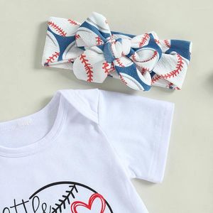 Ensembles de vêtements bébé fille tenue de baseball petite soeur plus grand fan barboteuse bandeau bloomer 3 pièces vêtements d'été