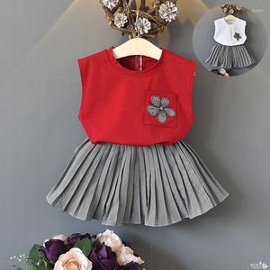 Ensembles de vêtements bébé fille vêtements sans manches t-shirt gilet jupe à carreaux costume deux pièces enfants boutique en gros