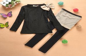 Sets de ropa para niñas para niñas traje para niños para niños 2 pc Bow boquistas de seda dorada Set 0806 Sylvia 100822268901584992