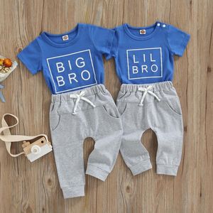 Ensembles de vêtements Big Brother Little Summer Tenues assorties Baby Blue Short Sleeve Letter Print T-Shirt Pants SetVêtements