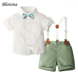 Ensembles de vêtements Blotona Baby Boys 2pcs Gentleman Tenues à manches courtes Bowtie Chemise Bretelles Shorts Set Vêtements pour tout-petits 1-5 ans