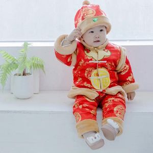 Ensembles de vêtements Né bébé Tang Costume chinois traditionnel Costume année fête nourrissons hiver rouge broderie cadeau d'anniversaire pour les garçons