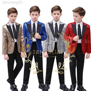 Conjuntos de ropa Traje de niño Chaqueta Pantalón Traje de niño de flores Vestido de fiesta para boda Niños Blazer formal Ropa Traje de lentejuelas para niños abrigo W0222