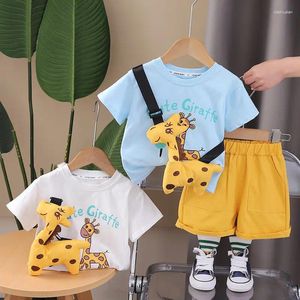 Conjuntos de ropa para niños de verano, 2 unidades/juego, camisetas de dibujos animados de manga corta, pantalones con traje de chándal de juguete de jirafa de 0 a 5 años