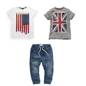 Ensembles de vêtements Ensemble de vêtements d'été pour garçons avec drapeau britannique et américain Bébé T-shirts Jeans Enfants RetailClothing