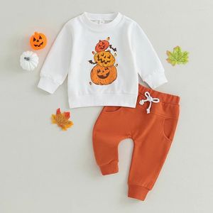 Conjuntos de ropa CitgeeAutumn Halloween Niño Bebé Niños Niñas Trajes Manga larga Estampado de calabaza Sudadera Pantalones Conjunto Ropa de otoño