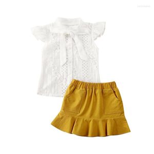 Ensembles de vêtements CitgeeSummer enfants bébé fille Pageant dentelle T-shirt blanc TopTutu jaune jupe tenues de fête vêtements 2 pièces ensemble