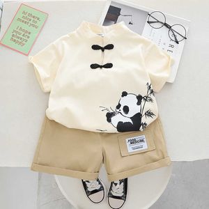 Conjuntos de ropa Moda linda para niños pequeños/niñas Infantiles Verano Nuevas modas de algodón puro Camiseta de estilo chino + pantalones cortos Trajes de algodón de 2 piezas para niños