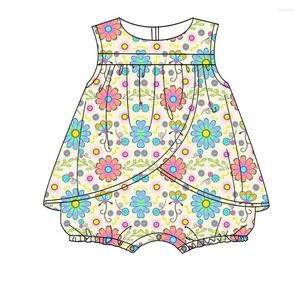 Ensembles de vêtements Design vente de vêtements pour filles 2 tissus en soie de lait beau motif de fleurs ensemble haut sans manches et short