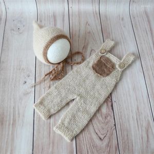 Conjuntos de ropa Elf Beige Born Romper Pografía Punto Bebé Niño Traje Vintage Sombrero Mono Bonnet y Monos