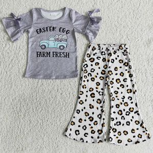 Vêtements Ensemble de vêtements pour les vêtements pour tout-petit des filles de Pâques à manches courtes à manches courtes à manches léopard filles pantalons filles mignons bébé