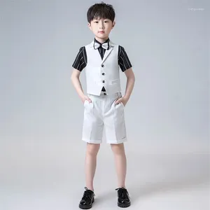 Vêtements Ensemble Flower Boys Formez Mariage Tuxedo Robe Kids Kid Vest Shirt Short Tie Set Children Performance Performance Costume Graduation