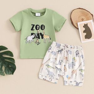 Ensembles de vêtements focusnorm 0-3y bébé bébé garçons vêtements d'été 2pcs T-shirt à manches courtes à imprimé animal et shorts élastiques