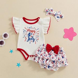 Ensembles de vêtements Focusnorm 3pcs Indépendance Jours de vêtements Baby Girls Lettre imprime