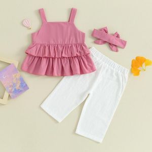 Ensembles de vêtements Focusnorm 3pcs Été Baby Girls Vêtements 0-3y Tenues Couleurs solides volants