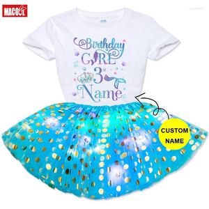 Conjuntos de ropa Niñas Cumpleaños Camiseta Conjunto Sirena Tutu Vestido Trajes de fiesta Casual Baby Girl Camiseta Traje luminoso Falda de dos piezas