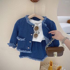 Ensembles de vêtements Girls Corée Édition Small Fragrance Ensemble 2024 Robe de printemps Baby Cowboy Coat Couper Jupe courte Two Piece