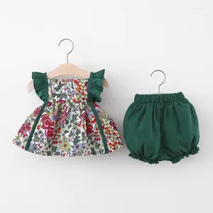 Ensembles de vêtements pour filles, ensemble d'été sans manches, haut à fleurs fragmentées, pantalon PP, deux pièces, adapté aux bébés de 0 à 3 ans