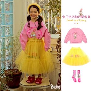 Ensembles de vêtements filles sweat demi jupe ensemble printemps rose fleurs enfants body mode mignon 230322