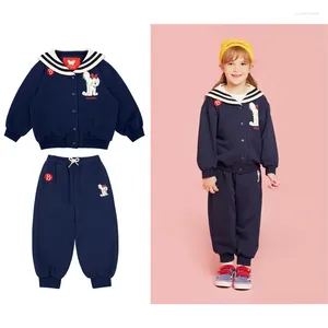 Ensembles de vêtements pour filles, hauts et pantalons, automne-hiver, imprimés chiens, col marin bleu marine, mignons pour vêtements, 2023