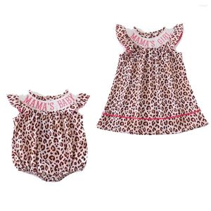 Conjuntos de ropa Girlymax Sibling Summer Baby Girls Tejido Smocked Dress Print Ruffles Romper Arco iris Leopardo Sandía Niños
