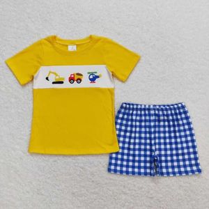 Ensembles de vêtements verts Construction à manches courtes tenue de garçons jaunes RTS pour enfants vêtements de bébé boutique en gros en stock