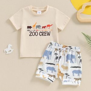 Vêtements Enfants Baby Boys garçons à manches courtes O Sorme d'impression animale et shorts 2pcs Tops d'été pour les enfants 6-36m