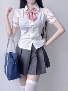 Ensembles de vêtements japonais épicé fille Sexy recueillir taille à lacets mince été chemise JK lycée uniforme classe étudiants vêtements vêtements