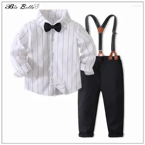 Ensembles de vêtements Kids Boy Clothes Set Baby Baby Full-leeve Tshirt Pant Belt Wedding Party 1-5y Children Spring Automne Tenues Classic Suit