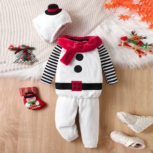 Ensembles de vêtements Enfants Noël Bonhomme de neige Cosplay Ensembles Garçons Filles Vêtements à manches longues Chaud Polaire Costume Année X-mas TopVestPantsHat Tenues 231122