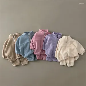 Conjuntos de ropa Ropa deportiva para niños Trajes para niños Otoño Invierno Color sólido Espesar Chaqueta de lana Pantalón Bebé Niño Niña Chándales Ropa