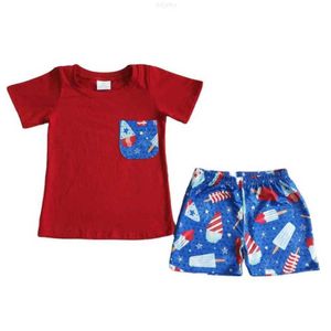 Conjuntos de ropa para niños, conjunto de camiseta roja con helado de verano, venta al por mayor, Rts sin Moq, ropa para niños pequeños, moda para bebés