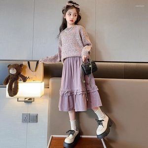 Sets de ropa Spring coreano Autumn Kids Girl 2 PPCS Elemento suéter de tejido de punto