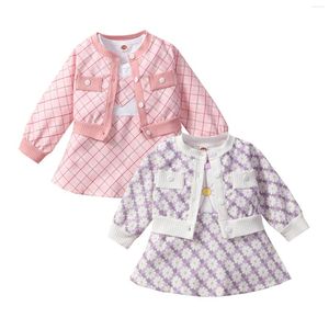 Ensembles de vêtements Lioraitiin 0-3 ans enfant en bas âge bébé fille mode manteau floral robe costume sans manches taille haute a-ligne boutons cardigan violet / rose