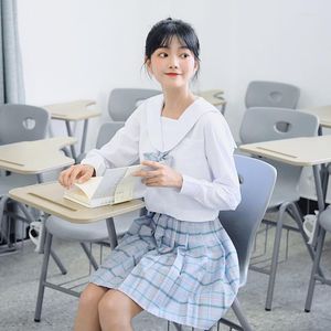 Conjuntos de ropa de manga larga de estilo japonés para estudiantes y niñas, uniforme escolar, camisa marinera, conjunto de Falda plisada, disfraces de Cosplay para mujer, Sexy Navy JK