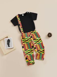 Conjuntos de ropa Mubineo Toddler Baby Girl Boy 2 piezas Trajes con estampado africano Kente Dashiki Ropa Camisetas Pantalón (E1 Negro Amarillo 12-18