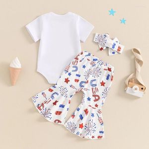 Vêtements Définit mon premier 4 juillet Baby Girl Tiptifit Short Shirt Shirt Stars Stars Bell Bottoms Flare Pants Set Summer Clothes